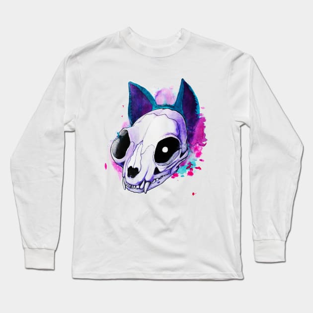 Color Splash Catskull Long Sleeve T-Shirt by ManicWolfArts